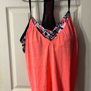 ZeroXposur Coral and Black Women's Swim Tankini Top